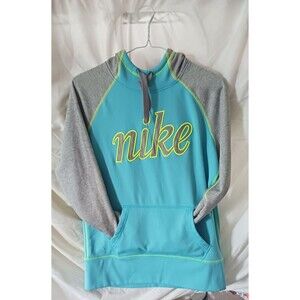 Nike Women’s Medium Therma-FIT Pullover Hoodie Blue White Neon Yellow
